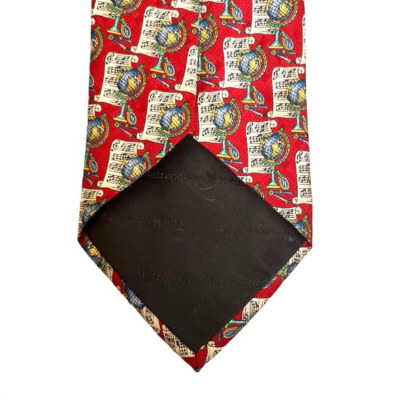 The Metropolitan Museum of Art Sheet Music World Globe Print Silk Red Neck Tie - Picture 6 of 7